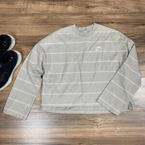Nike Strip Boxy Crop Crew Neck‎ Long Sleeve Women's Size M Color Cream